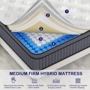 EEN EEN SLEEP California King Mattress, 12 Inch Hybrid Cal King Mattress Foam and Individually Wrapped Pocket Coils, Soft and Breathable, Pressure Relief, Strong Edge Support, Medium Firm