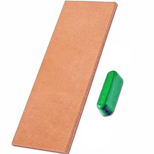 LAVODA Leather Strop Double-sided Honing Strop 3" by 8" with Green Polishing Compound Stropping Compound Leather Knife Sharpener for Woodcarving Chisels Razor Chef's knife Polishing Sharpening