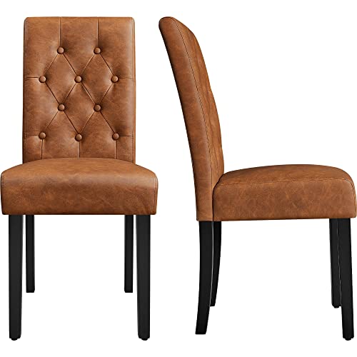 Yaheetech Dining Chairs High Back Dining Room Chairs Parsons Chair Kitchen Chairs Set of 2 Dining Chairs Side Chairs for Home Kitchen Living Room, Retro Brown