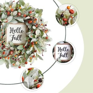 Bibelot Fall Wreaths for Front Door, 18'' Artificial Eucalyptus Leaves Wreath with Berries Pumpkin,Lambs Ear Wreath,Autumn Wreaths for Front Door Outside Porch Wall Farmhouse Home Decor …