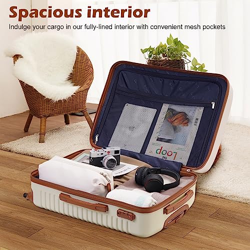 Coolife Suitcase Set 3 Piece Luggage Set Carry On Travel Luggage TSA Lock Spinner Wheels Hardshell Lightweight Luggage Set(White, 5 piece set)