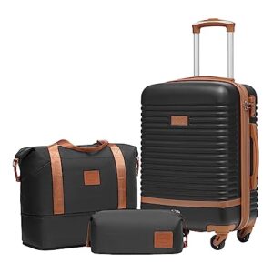 coolife suitcase set 3 piece luggage set carry on travel luggage tsa lock spinner wheels hardshell lightweight luggage set(black, 3 piece set (db/tb/20))