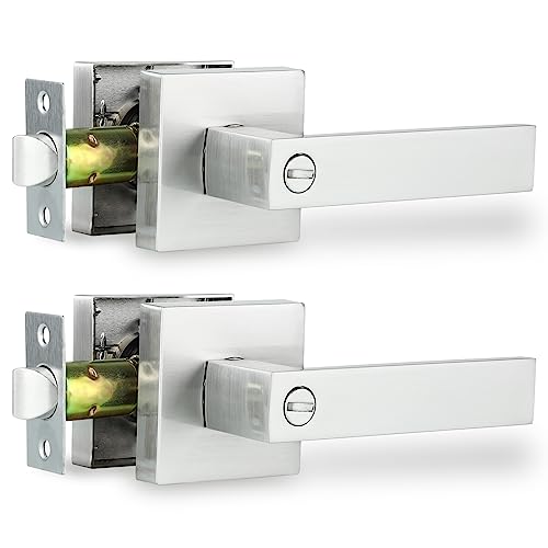 RAZCC Door Lever, Heavy Duty Interior Door Handles for Bathroom & Bedroom Privacy Door Lock Handle Keyless Door Knobs in Satin Nickel for Right & Left Sided Doors, 2 Pack