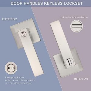 RAZCC Door Lever, Heavy Duty Interior Door Handles for Bathroom & Bedroom Privacy Door Lock Handle Keyless Door Knobs in Satin Nickel for Right & Left Sided Doors, 2 Pack