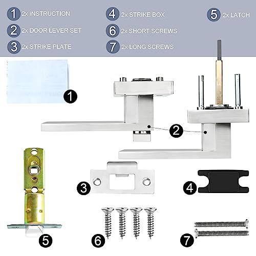 RAZCC Door Lever, Heavy Duty Interior Door Handles for Bathroom & Bedroom Privacy Door Lock Handle Keyless Door Knobs in Satin Nickel for Right & Left Sided Doors, 2 Pack