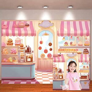 MAQTT Sweet Shoppe Backdrop for Girls Birthday Party Decoration Pink Sweet Shoppe Photography Background for Baby Shower Cute Cream Cake Photo Booth Studio Cake Table Decor 7X5ft