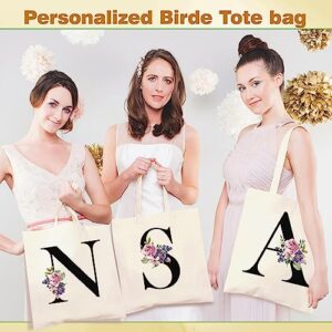 AUNOOL Personalized Initial Canvas Tote Bag Makeup Bag for Women, Monogrammed Gifts for Women Teacher Bridesmaid, Reusable Grocery Bags for Wedding Holiday Shopping Travel Letter M