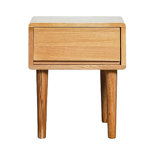 Cttasty Nightstand, Solid Wood Bedside Tables with Drawer, Mid Century Modern Nightstand, End Table with High Stool Leg, 15.74" L x 13.78" W x 19.69" H, Durable & Sturdy Small End Table, Natural