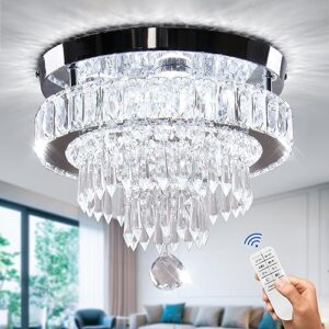 cainjiazh 11.8" dimmable crystal chandelier crystal ceiling light modern crystal chandeliers flush mount ceiling light lamp fixture for dining room living room bedroom hallway remote control
