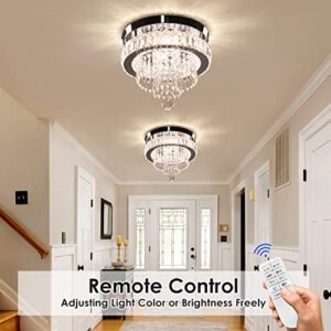 Cainjiazh 11.8" Dimmable Crystal Chandelier Crystal Ceiling Light Modern Crystal Chandeliers Flush Mount Ceiling Light Lamp Fixture for Dining Room Living Room Bedroom Hallway Remote Control