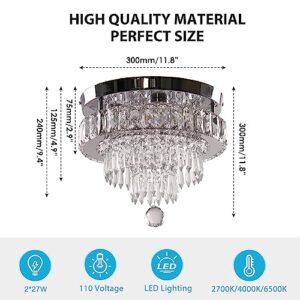 Cainjiazh 11.8" Dimmable Crystal Chandelier Crystal Ceiling Light Modern Crystal Chandeliers Flush Mount Ceiling Light Lamp Fixture for Dining Room Living Room Bedroom Hallway Remote Control