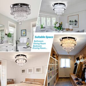 Cainjiazh 11.8" Dimmable Crystal Chandelier Crystal Ceiling Light Modern Crystal Chandeliers Flush Mount Ceiling Light Lamp Fixture for Dining Room Living Room Bedroom Hallway Remote Control