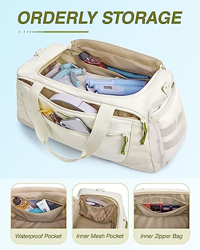Gym Bag, BAGSMART 31L Sports Travel Duffle Bag With Shoe Compartment, Waterproof Gym Duffel Bag for Men/Women Travel, Carry On Weekender Workout Bag, Beige