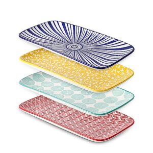 selamica ceramic rectangular serving platters set of 4, 12 inch serving trays/dishes for party entertaining, rectangular dinner plates for appetizer salad dessert sushi, gift, assorted colors