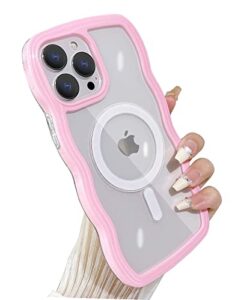 yeddabox compatible for iphone 14 pro max case with magsafe, wave magnetic phone case cute water ripple candy colors frame shockproof for iphone 14 pro max phone case for women 6.7 inch - pink