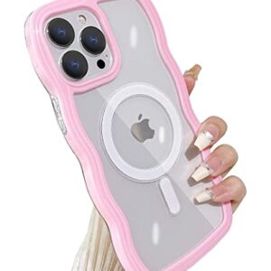 Yeddabox Compatible for iPhone 14 Pro Max Case with Magsafe, Wave Magnetic Phone Case Cute Water Ripple Candy Colors Frame Shockproof for iPhone 14 Pro Max Phone Case for Women 6.7 Inch - Pink