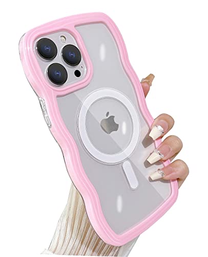 Yeddabox Compatible for iPhone 14 Pro Max Case with Magsafe, Wave Magnetic Phone Case Cute Water Ripple Candy Colors Frame Shockproof for iPhone 14 Pro Max Phone Case for Women 6.7 Inch - Pink