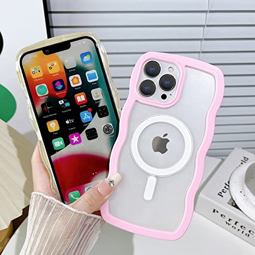 Yeddabox Compatible for iPhone 14 Pro Max Case with Magsafe, Wave Magnetic Phone Case Cute Water Ripple Candy Colors Frame Shockproof for iPhone 14 Pro Max Phone Case for Women 6.7 Inch - Pink