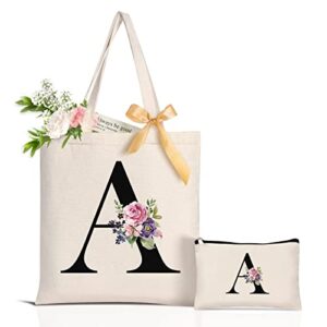 aunool personalized tote bags for women makeup bag with zipper, monogram tote bag for bridesmaid wedding day bachelorette shower party, suitable for travel holiday shopping picnic letter a