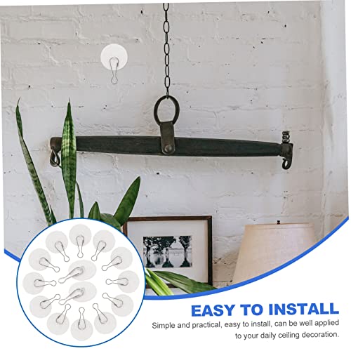 Cabilock 50 Sets Ceiling Hook Outdoor Hooks for Hanging Wall Mounted Hooks Heavy Duty Clothes Hanger Ceiling Hanging Hooks Sticky Hooks Clear Hooks Self Adhesive White Disc Poster Pole