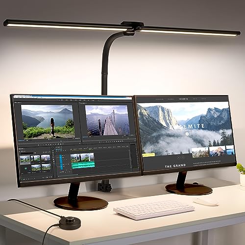 StarMoitic LED Desk Lamp for Home Office - Dual Swing Arm Eye-Caring Architect Task Lamp, 24W Adjustable Flexible Gooseneck Clamp Light, Infinitely Dimmable Modern Desk Lamp for Work/Study