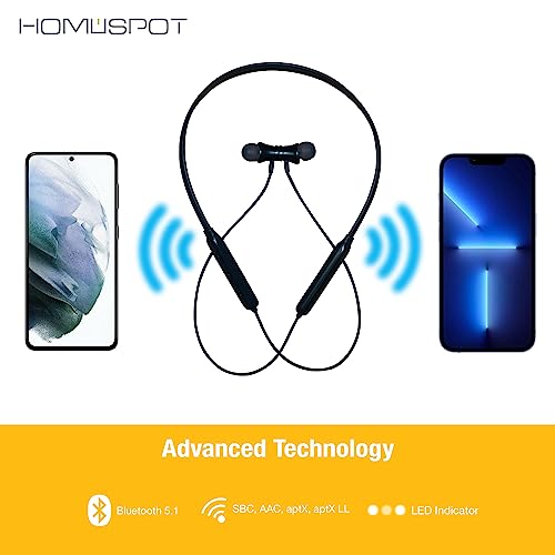 HomeSpot Neckband Wireless Earbuds [2023 Version] aptX Low Latency Bluetooth 5.1 Headphones Qualcomm® CVC™ for Gym, Running, Gaming & Meeting Compatible with iPhone, Samsung Galaxy, Google