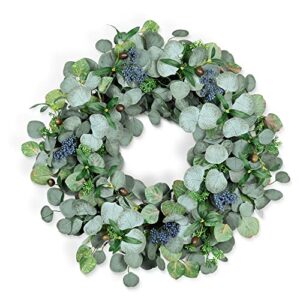 eucalyptus wreath for front door, colorspec 24 inch eucalyptus wreath with olive leaves and berries all year round, handmade green spring summer wreaths for front door indoor outdoor wedding holiday