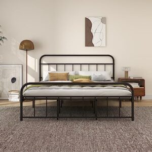 alazyhome california king bed frame metal platform with vintage headboard and footboard easy assembly no box spring needed steel slat support black