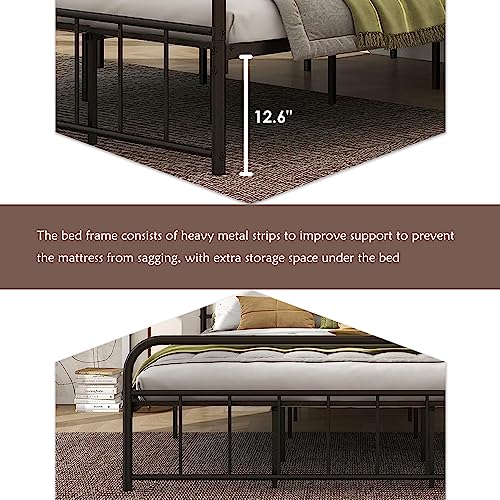 alazyhome California King Bed Frame Metal Platform with Vintage Headboard and Footboard Easy Assembly No Box Spring Needed Steel Slat Support Black