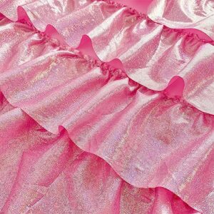 Tasselily Princess Ruffle Comforter Set Queen Szie, 5 Pcs Bed in a Bag Bling Shiny Sequin Ruffle Pink Bedding Set with Sheets for Girls/Woman