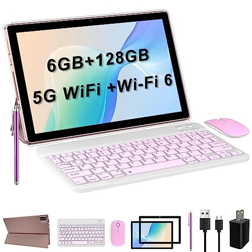 2023 Newest 2 in 1 Tablet with Keyboard, 6GB+128GB/1TB Expandable, 10 inch Tablet Android 11 Tablets Include Mouse Stylus Tempered Film, 5G WiFi 6, 8MP Dual Camera, 1280*800 10" FHD, 6000mAH Tablet PC