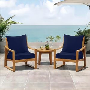 downluxe Outdoor Deep Seat Cushions Set, Waterproof Memory Foam Patio Furniture Cushions with Zipper for Outdoor Chair Sofa, 24" x 24", Navy, 2 Piece Set