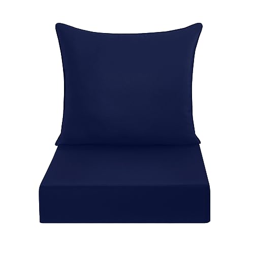 downluxe Outdoor Deep Seat Cushions Set, Waterproof Memory Foam Patio Furniture Cushions with Zipper for Outdoor Chair Sofa, 24" x 24", Navy, 2 Piece Set