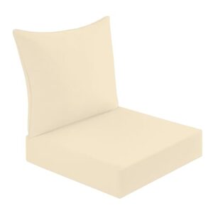 downluxe outdoor deep seat cushions set, waterproof memory foam patio furniture cushions with zipper for outdoor chair sofa, 24" x 24", beige, 2 piece set