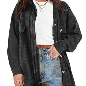 ANRABESS Women Casual Jackets Corduroy Shacket Fall Oversized Button Down Shirts Long Sleeve Casual Loose Cardigan Blouse Coat 1027heise-L