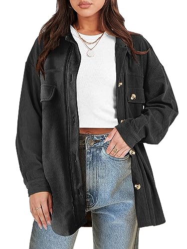 ANRABESS Women Casual Jackets Corduroy Shacket Fall Oversized Button Down Shirts Long Sleeve Casual Loose Cardigan Blouse Coat 1027heise-L