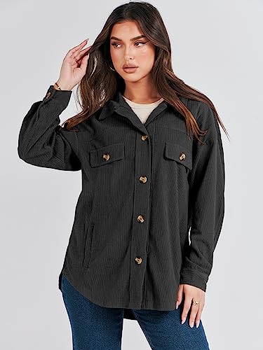 ANRABESS Women Casual Jackets Corduroy Shacket Fall Oversized Button Down Shirts Long Sleeve Casual Loose Cardigan Blouse Coat 1027heise-L