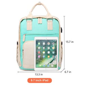 LOVEVOOK Laptop Backpacks for Women,Lightweight Cute Backpack with USB Charging Port Aesthetic Casual Travel Backpack 15.6 Inch,White&Green