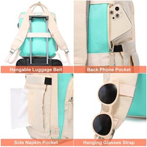 LOVEVOOK Laptop Backpacks for Women,Lightweight Cute Backpack with USB Charging Port Aesthetic Casual Travel Backpack 15.6 Inch,White&Green