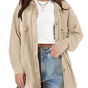 ANRABESS Oversized Jackets for Women Casual Button Down Shirts Corduroy Shacket 2023 Fall Fleece Cardigan Blouse Trendy Coat with Pockets 1027xingse-L