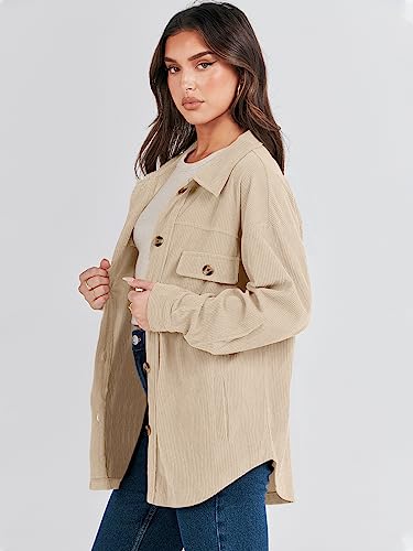 ANRABESS Oversized Jackets for Women Casual Button Down Shirts Corduroy Shacket 2023 Fall Fleece Cardigan Blouse Trendy Coat with Pockets 1027xingse-L