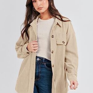 ANRABESS Oversized Jackets for Women Casual Button Down Shirts Corduroy Shacket 2023 Fall Fleece Cardigan Blouse Trendy Coat with Pockets 1027xingse-L