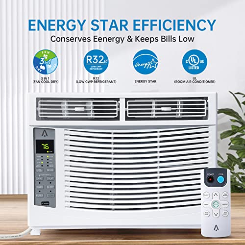 Garvee Window Air Conditioner 6000 BTU, Efficient Cooling Window AC Unit with Remote and App Control, Window-Mounted Room Air Conditioner for Rooms up to 250 Sq.ft, 3 Fan Speeds, Easy Install Kit