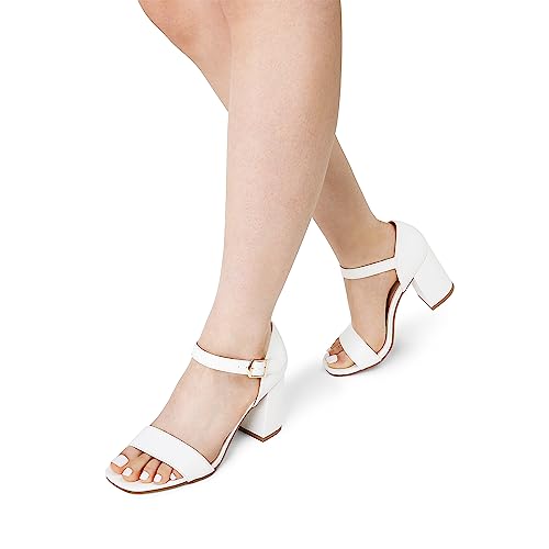 DREAM PAIRS Women's High Chunky Heels Square Toe Block Ankle Strap Dress Shoe Ladies Pump Sandals, WHITE Size 8.5, SDHS2377W