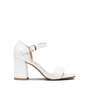 DREAM PAIRS Women's High Chunky Heels Square Toe Block Ankle Strap Dress Shoe Ladies Pump Sandals, WHITE Size 8.5, SDHS2377W