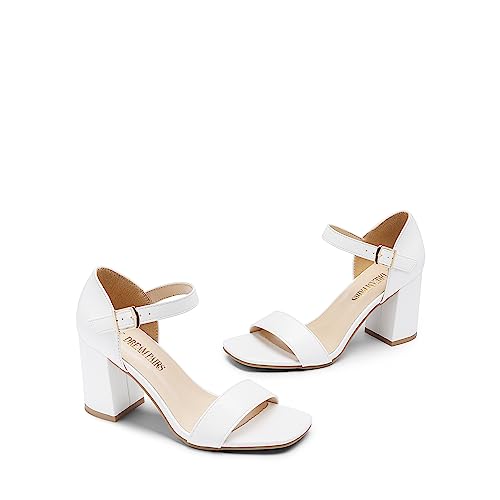 DREAM PAIRS Women's High Chunky Heels Square Toe Block Ankle Strap Dress Shoe Ladies Pump Sandals, WHITE Size 8.5, SDHS2377W