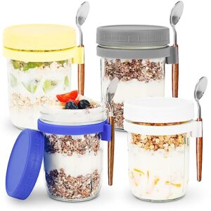 guequitlex overnight oats containers with lids and spoon 12 oz overnight oats jars airtight glass mason jars for milk, cereal, fruit