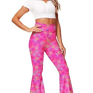 Flare Pants for Women 70s 80s Bar-bie Costume Bell Bottom Pink Disco Hippie Pants S