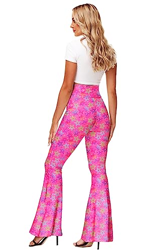 Flare Pants for Women 70s 80s Bar-bie Costume Bell Bottom Pink Disco Hippie Pants S