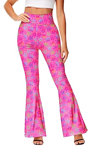 Flare Pants for Women 70s 80s Bar-bie Costume Bell Bottom Pink Disco Hippie Pants S